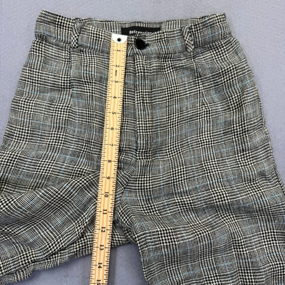 Reformation 100% Linen Wide Leg Plaid Pants‎ Black White Blue Size 2 High Rise